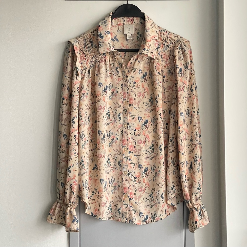 JOIE Floral Print Button Down Blouse